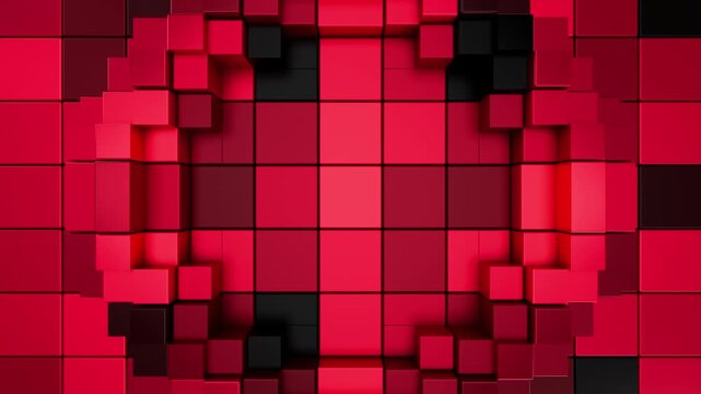 Red 3D cubic block wall background with seamless pulsating loop. 3D rendering