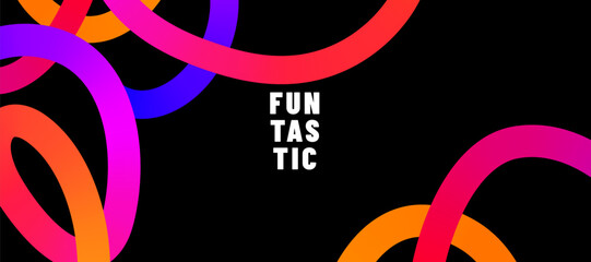Color lines vector banner background. Abstract design with colorful liquid gradient lines and motivational fun typography on black backdrop. Modern art pattern, energy, vibrant party and inspiration