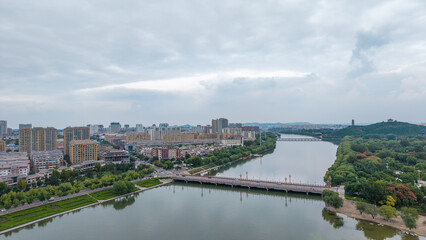 Fototapeta premium China Linqu urban architecture and river landscape