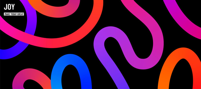 Color lines vector banner background. Abstract design with colorful liquid gradient lines and motivational fun typography on black backdrop. Modern art pattern, energy, vibrant party and inspiration - Powered by Adobe