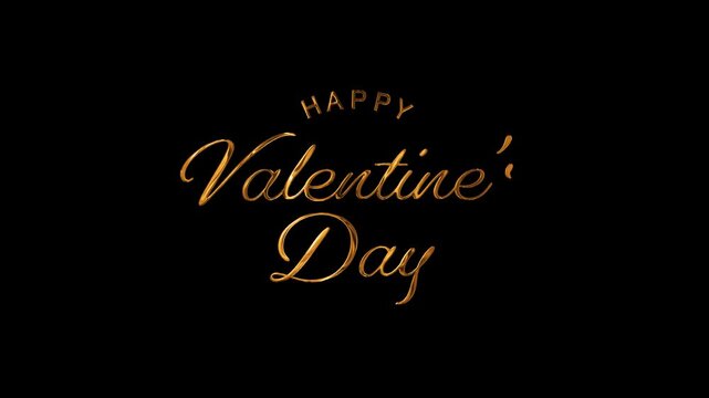 "Happy Valentine's Day" Golden Script Typography Animation on Transparent Background and Green Screen. Alpha Channel Included.