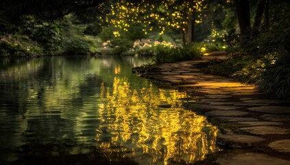 Golden path reflecting on water