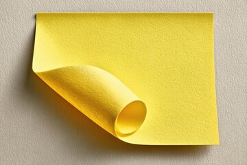 Blank yellow sticky note with a curled corner placed on a light background ready for writing reminders or messages at any time