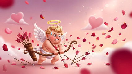 Stupid cupid valentine's day mischief playful cherub with bow and arrows spreads love