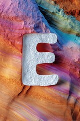 Abstract letter nestled in colorful textured landscape