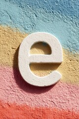 White letter "E" on colorful painted wall
