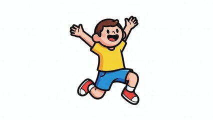 Happy boy jumping in the air with joyful expression