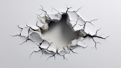 Cracked white surface with a hole