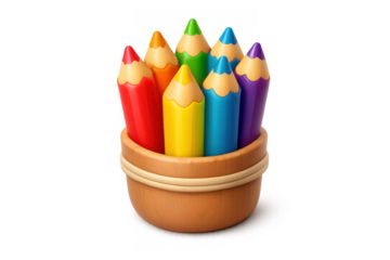 Vibrant colorful pencil set in wooden holder for creative designs