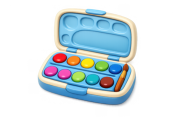 Colorful paint set with brush in blue case for creative projects and art supplies