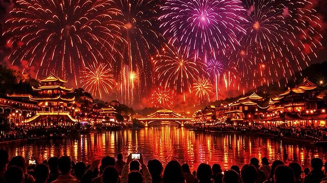 Feu d&rsquo;artifice dor&eacute; du Nouvel An lunaire