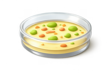 Cartoon petri dish with colorful elements on gradient background for educational design