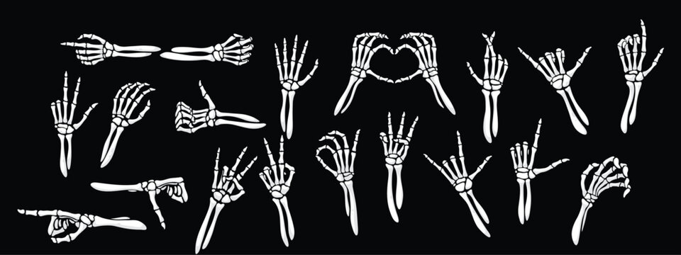 skeleton hand gestures finger bone silhouettes