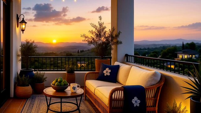 Balcony of a hotel sunset on the beach