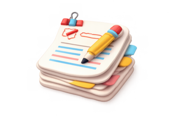 Colorful homework papers stack with pencil and clips for educational and office design projects