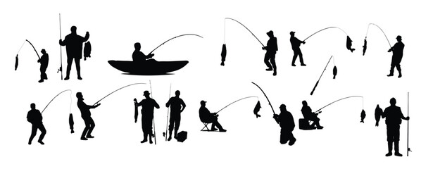 Obraz premium the set of fishing silhouette collection