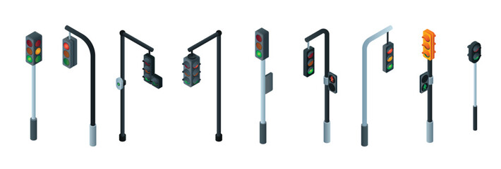 traffic lights icons set isometric style 