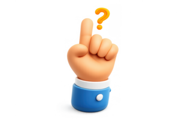 Cartoon hand pointing to glowing question mark illustration for design and inquiry concepts