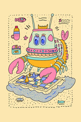 Colorful Cartoon Crab Submarine in Underwater Scene