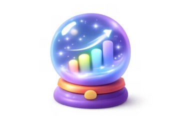 Mystical crystal ball with colorful growth chart and stars for business concept and inspiration