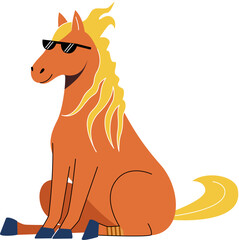 Cool Cowboy Horse Character Sitting Front View