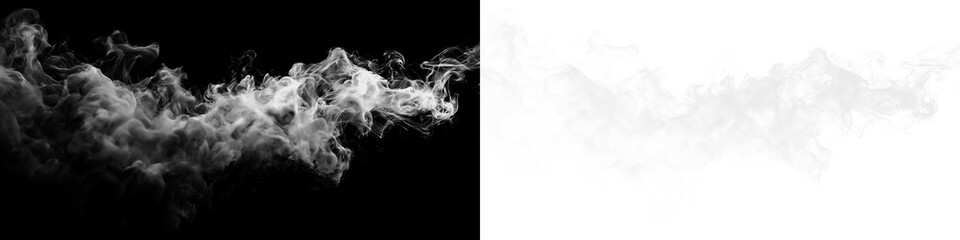 Flowing smoke on a transparent background with variations in density and texture