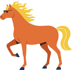 Cool Brown Horse Standing in Sunglasses