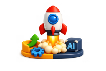 Futuristic ai rocket launch illustration for innovation and technology design