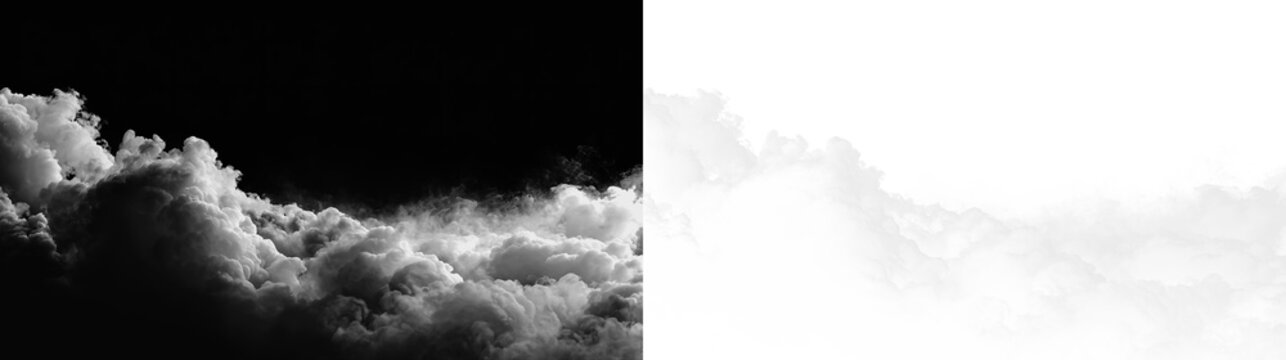 Dark and light clouds on a transparent background showing different cloud formations and textures
