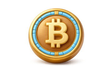 Golden cryptocurrency coin with bitcoin symbol on gradient background for digital finance design
