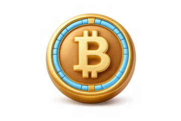 Golden cryptocurrency coin with bitcoin symbol on gradient background for digital finance design