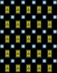 Christmas checker pattern with glowing trees and snowflakes