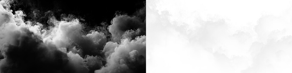 Dark and light clouds in contrast on a transparent background creating an abstract design for various uses