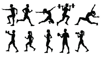 silhouettes of diverse men and women performing various