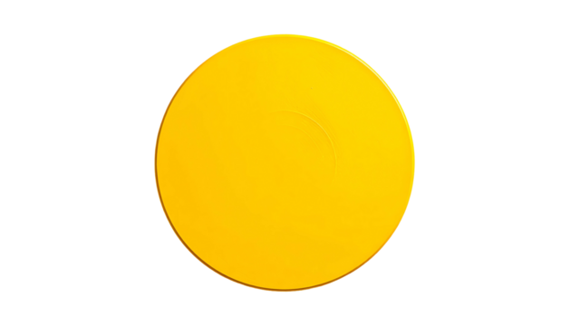 A simple, bright yellow circular object on a stark black background - Powered by Adobe