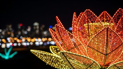 Glowing Lotus Flower Decoration at Night.