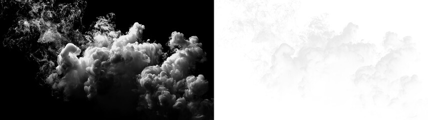 Dense white smoke rises and disperses on a transparent background creating patterns and shapes in the air
