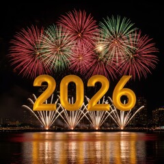 Spectacular 2026 Fireworks Over Waterfront City Celebrations at Night.