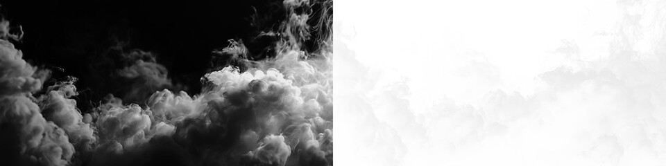 Dark and light clouds in a sky forming contrasting patterns during daytime hours over an open area