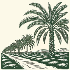 Obraz premium Of date palm trees in a field date palms green and beige