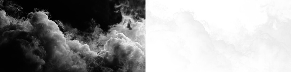 Dark and light smoke clouds on a transparent background for use in various designs and projects
