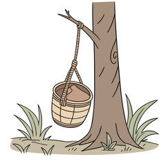 Earthen pitcher tied to tree trunk for sap collection 1