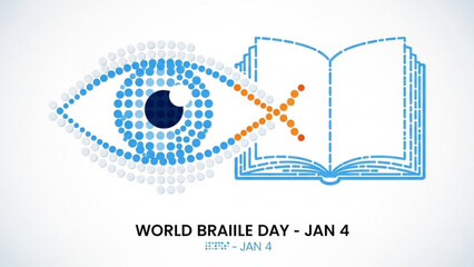 World braille day icon with eye and book in blue orange dots on white background for visually impaired awareness january 4th with Accessibility