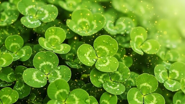 Vibrant green duckweed plants floating on water surface with dew drops st patricks day
