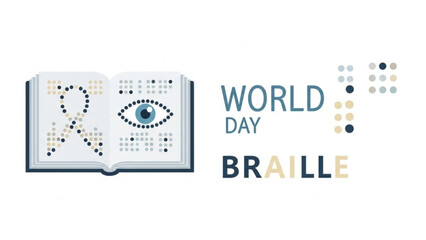 World braille day awareness graphic with eye and book in braille, symbolizing vision and literacy for the blind and visually impaired community