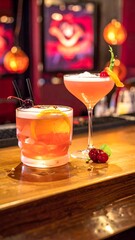 Two Cocktails on a Bar - A Vibrant and Refreshing Scene.