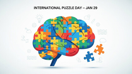 International puzzle day brain awareness colorful puzzle pieces jigsaw brain function mental health education with neurodiversity and cognitive
