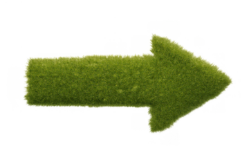 Green grass arrow symbol pointing right, signifying eco-friendly direction, sustainability, nature, and growth on transparent background