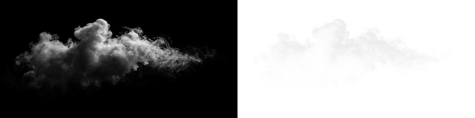 Dark and light smoke clouds on a transparent background with a soft texture and undefined edges © Liubov