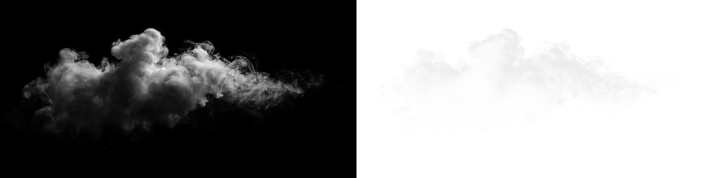 Dark and light smoke clouds on a transparent background with a soft texture and undefined edges